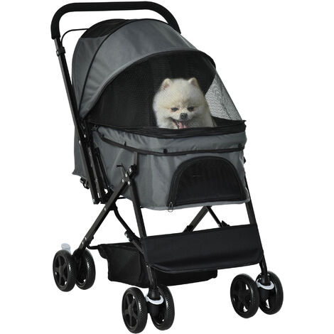PawHut Pet Stroller Dog Pushchair Foldable with Reversible Handle for Small Dogs Grey