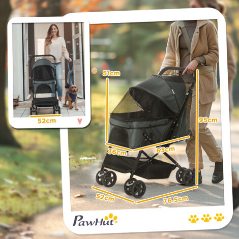 PawHut Pet Stroller Dog Pushchair Foldable with Reversible Handle for Small Dogs Grey