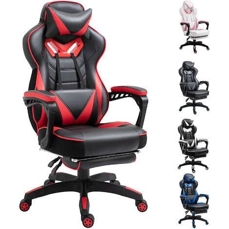 Vinsetto Extra-Padded PU Leather Reclining Gaming Racing Chair w/ Footrest Red