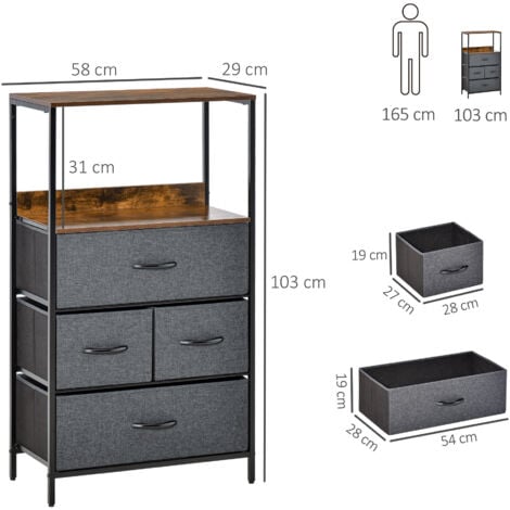 4 Drawer Storage Chest Unit Home w/ Shelves Home Living Room Bedroom Black