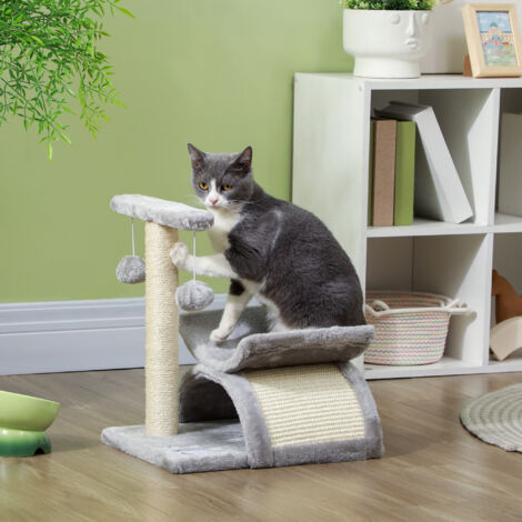 Pawhut Cat Tree for Indoor Cats Scratching Post Kitten Scratcher Sisal Dangling Ball Grey