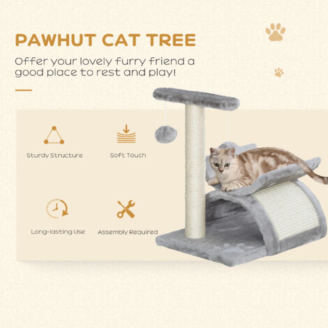 Pawhut Cat Tree for Indoor Cats Scratching Post Kitten Scratcher Sisal Dangling Ball Grey