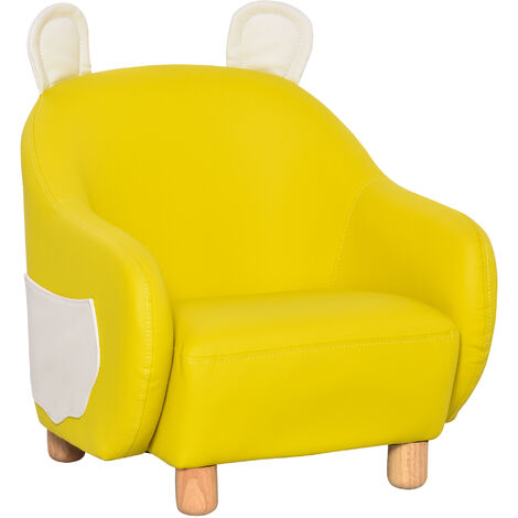HOMCOM Cute PU Leather Animal Design Kids Armchair w/ Side Storage 3-6 Yrs Yellow