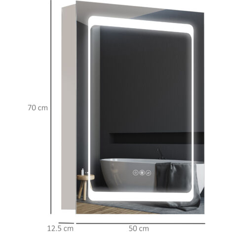 kleankin LED Lighted Bathroom Mirror Cabinet W/ LED Lights Shelves Wall-mounted