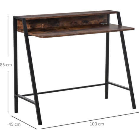 HOMCOM 2-Tier Storage Computer Workstation Metal Frame Rustic Brown 84cm