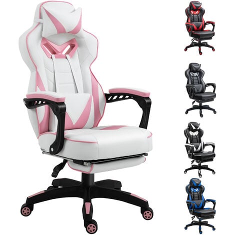 Vinsetto Extra-Padded PU Leather Reclining Gaming Racing Chair w/ Footrest Pink