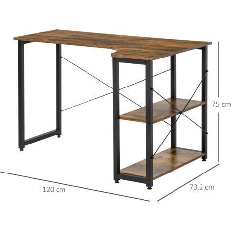 HOMCOM L-Shaped Computer Desk Study Workstation with 2 Shelves, Steel Frame