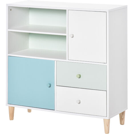 HOMCOM Kids Bookcase Multi-Shelf Modern Freestanding Cabinet of Drawer Blue