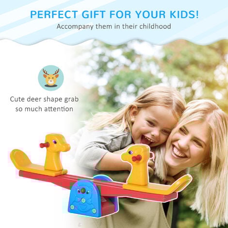 HOMCOM Kids Seesaw Safe Teeter Totter 2 Seats with Easy-Grip Handles Multicolor