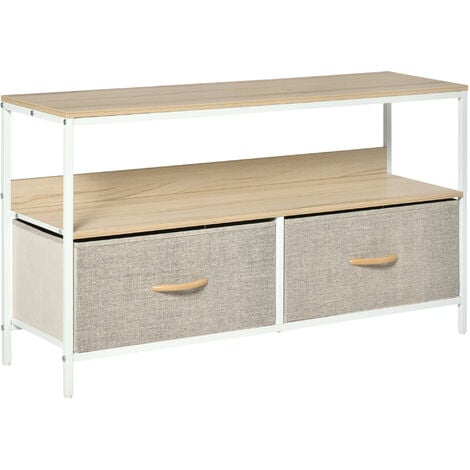 HOMCOM TV Cabinet, TV Console Unit with 2 Foldable Linen Drawers Maple Colour
