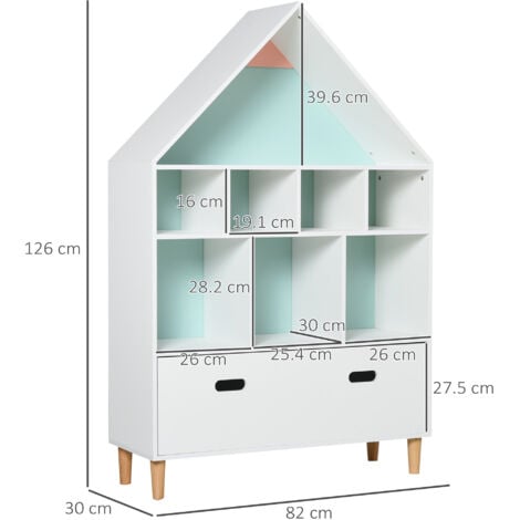 HOMCOM Kids Bookshelf Chest w/ Drawer Cubes Baby Toy Wood Organizer White