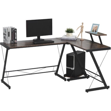 HOMCOM Industrial L Shaped Desk Round Corner Workstation for Home Office