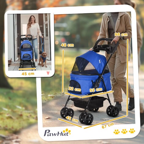 PawHut Dog Stroller Pet Cat Travel Pushchair One-Click Fold for Small Dogs Blue