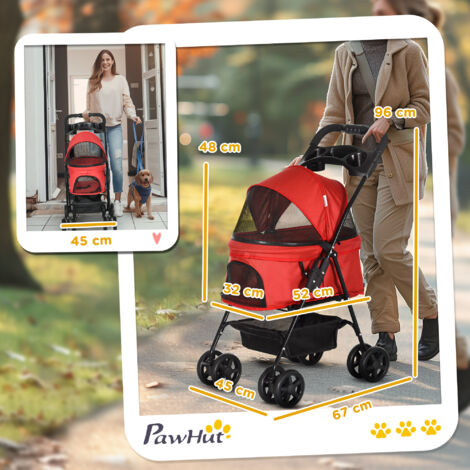 PawHut Dog Stroller Pet Cat Travel Pushchair One-Click Fold for Small Dogs Red