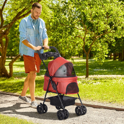 PawHut Dog Stroller Pet Cat Travel Pushchair One-Click Fold for Small Dogs Red