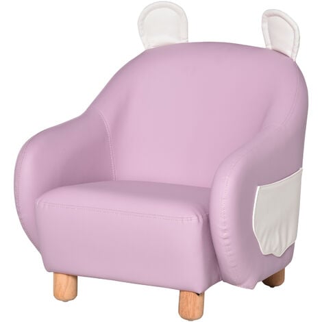 HOMCOM Cute PU Leather Animal Design Kids Armchair w/ Side Storage 3-6 Yrs Pink