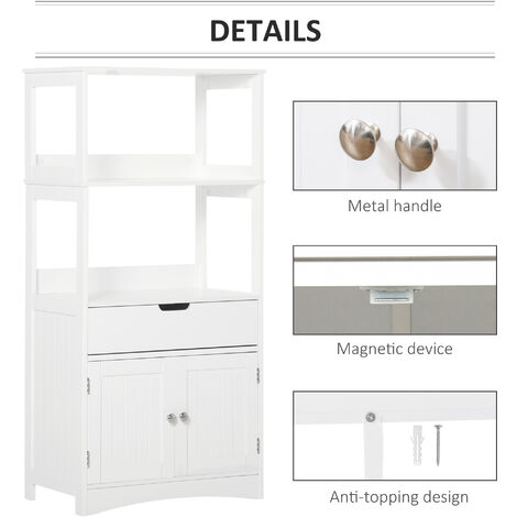 kleankin Bathroom Floor Storage Cabinet Kitchen Sideboard Standing Unit ...