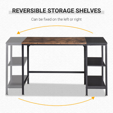HOMCOM Computer Desk, Home Office Workstation w/ 2 Storage Shelves, Steel Frame
