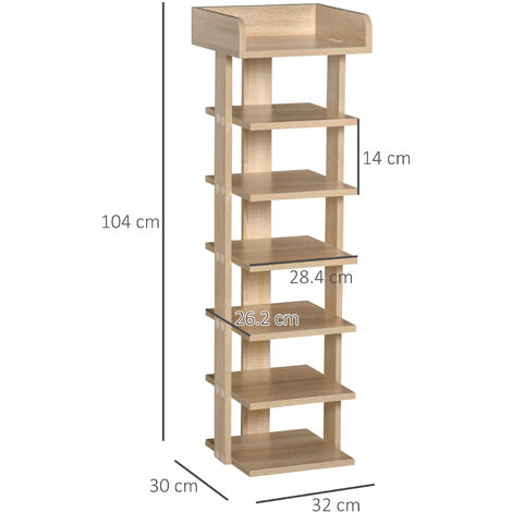 7-Tier Wooden Shoe Rack Narrow Vertical Shoe Stand Storage Display