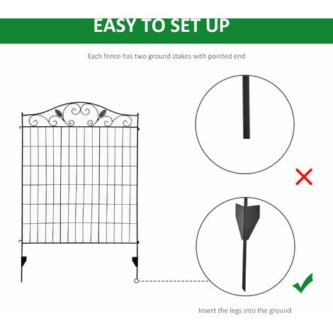 Outsunny Garden Decorative Fence 4 Panels 44in x 12ft Steel Wire Border ...