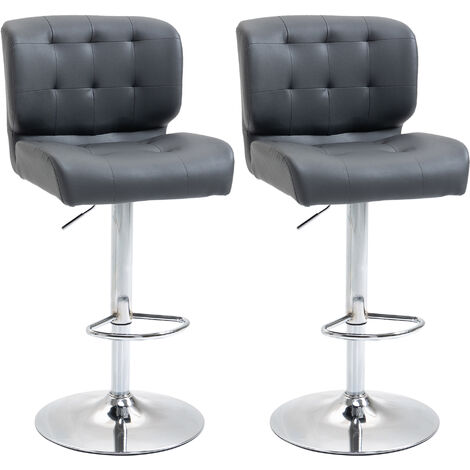 HOMCOM Set Of 2 PU Leather Racing-Style Bar Stools Chairs w/ Footrest Grey