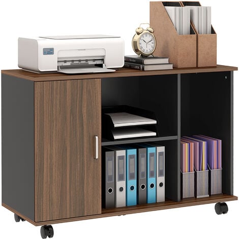 HOMCOM Home Office Low Storage Unit Bookcase w/ Wheels Shelves Cupboard