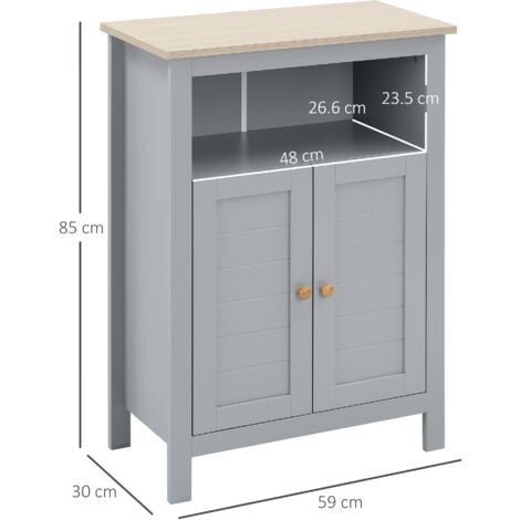 kleankin Bathroom Floor Storage Cabinet Standing Unit W/ Doors Adjustable Shelf
