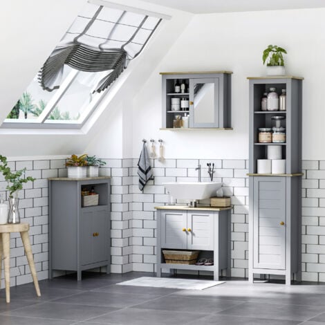 kleankin Bathroom Floor Storage Cabinet Standing Unit W/ Doors Adjustable Shelf