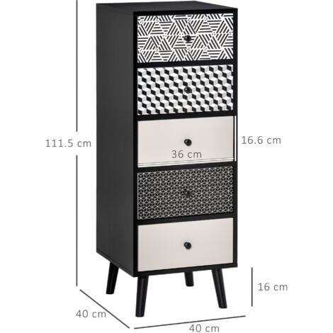 HOMCOM Chest of Drawers, 5 Drawer Storage Organiser Unit Bedroom, Black