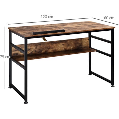 HOMCOM Tiltable Drafting Table Home Office Computer Desk w/ Shelf, Rustic Brown