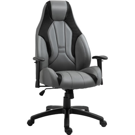 Vinsetto High Back Executive Office Chair Mesh & Fuax Leather Gaming Gamer Chair with Swivel Wheels, Adjustable Height and Armrest, Charcoal Grey