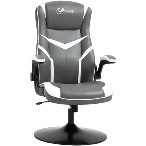 Vinsetto Gaming Chair Ergonomic Computer Chair with Adjustable Height Pedestal Base, Home Office Desk Chair PVC Leather Exclusive Swivel Chair Grey and White