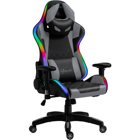 main image of "Vinsetto Racing Gaming Chair with RGB LED Light, Lumbar Support, Swivel Home Office Computer Recliner High Back Gamer Desk Chair, Black Grey"