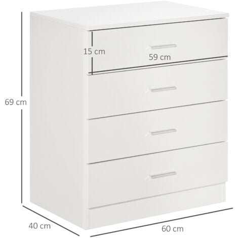 HOMCOM Storage Cabinet Vertical Drawer Chest of 4 w/ Metal Rails Anti-Tip
