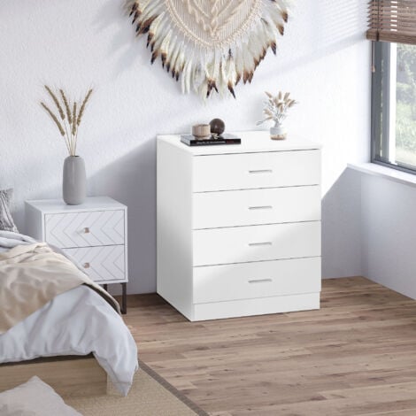 HOMCOM Storage Cabinet Vertical Drawer Chest of 4 w/ Metal Rails Anti-Tip