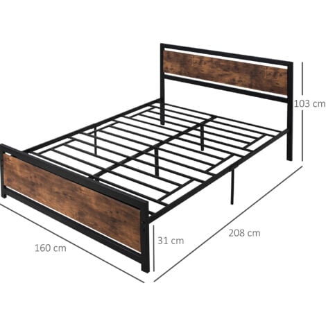 HOMCOM King Size Metal Bed Frame w/ Headboard & Footboard, 160x208x103cm