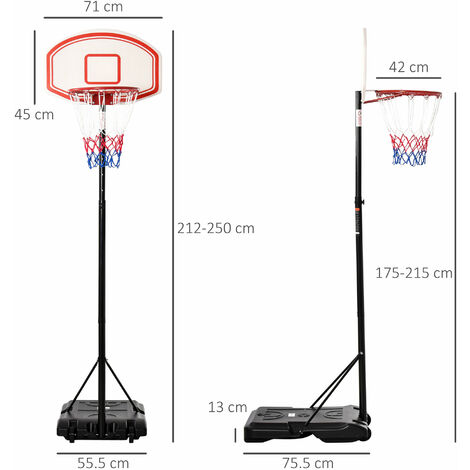 HOMCOM Basketball Stand 175-215cm Adjustable Height Sturdy Hoop w/ Wheels Base