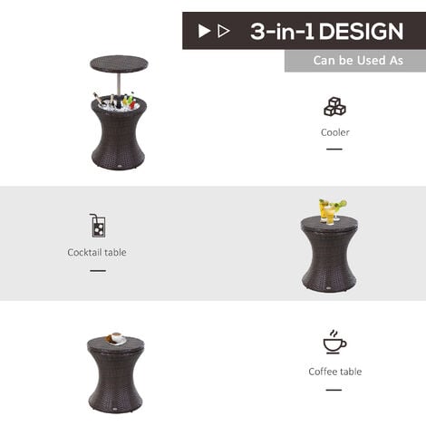 Outsunny Rattan Ice Bucket Activity Bar Cooler Table Brown Outdoor Patio