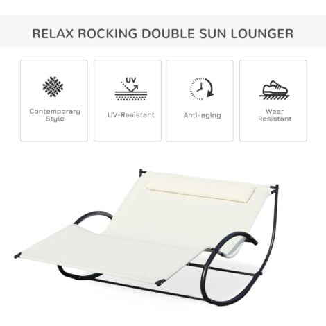 Outsunny Hammock Chair Sun Bed Rock Seat w/ Metal Texteline W/ Pillow Beige