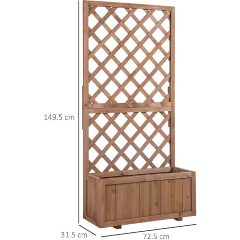 Outsunny Flower Stand Plant Shelf Outdoor Pine w/ Trough Planter Orange