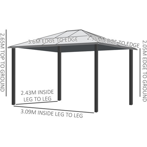 Outsunny Hardtop Gazebo Canopy with Mosquito Netting and Curtains 3.6 x 3m