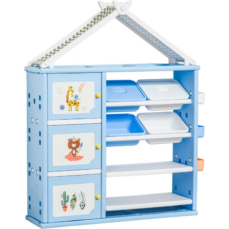 HOMCOM Kids Storage Display Bookcase Unit w/ Boxes Shelves Cabinets Toys Clothes Blue