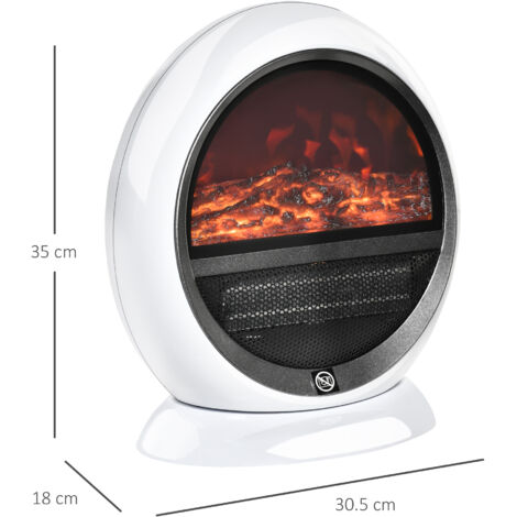 HOMCOM Freestanding Electric Fireplace Heater W/ Flame Effect Rotatable Head 1500W White