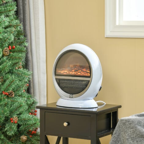 HOMCOM Freestanding Electric Fireplace Heater W/ Flame Effect Rotatable Head 1500W White