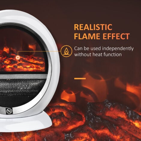 HOMCOM Freestanding Electric Fireplace Heater W/ Flame Effect Rotatable Head 1500W White