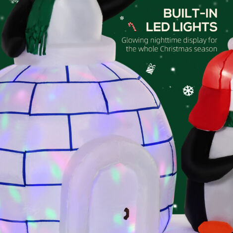 HOMCOM 5ft Christmas Inflatable Two Penguins w/ Ice House for Garden Lawn