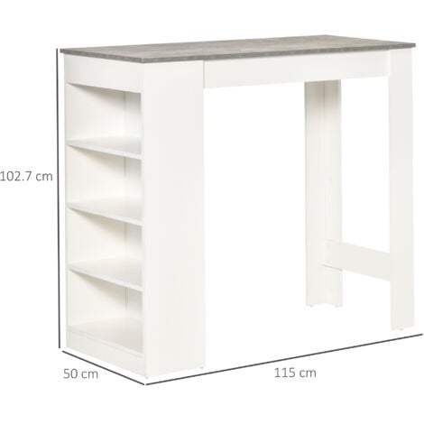 Bar Table Kitchen Dining Table w/ 3-Tier Storage Shelf Living Room Grey