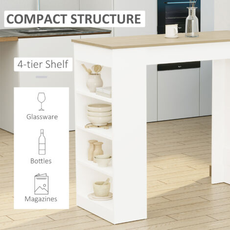 Bar Table Kitchen Dining Table w/ 3-Tier Storage Shelf Living Room Green