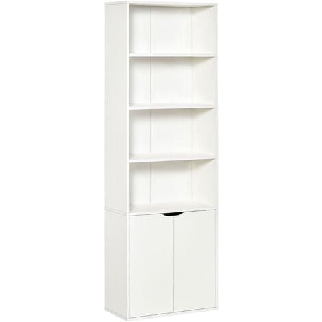HOMCOM 3-Shelf & Cupboard Tall Bookcase Display Shelf Living Room Study White