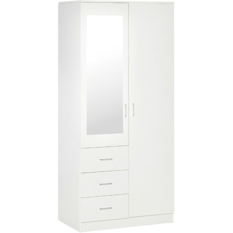HOMCOM Clean Modern Single Wardrobe w/ Drawers Shelves Mirror Cupboard White